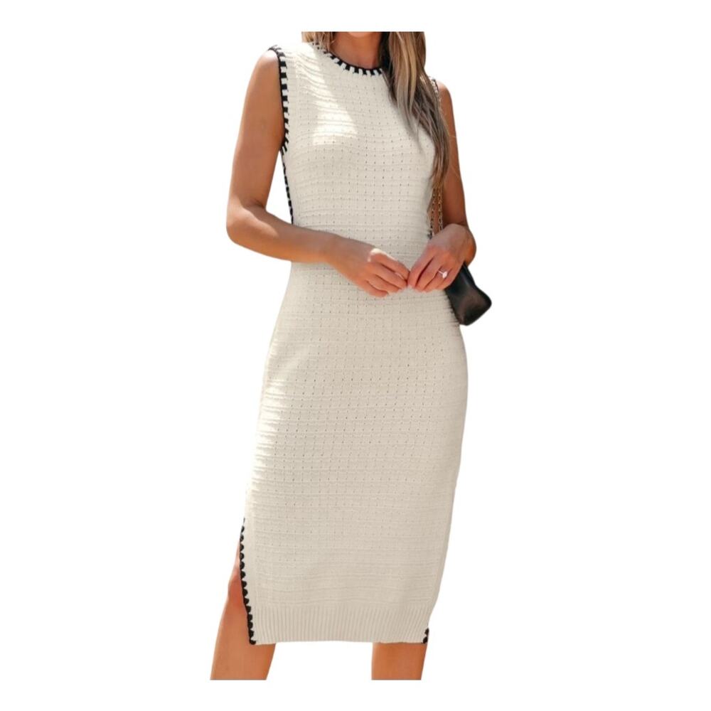Cupshe Womens Live Life at the Beach Cream Knit Bodycon Midi Dress Size M NWT